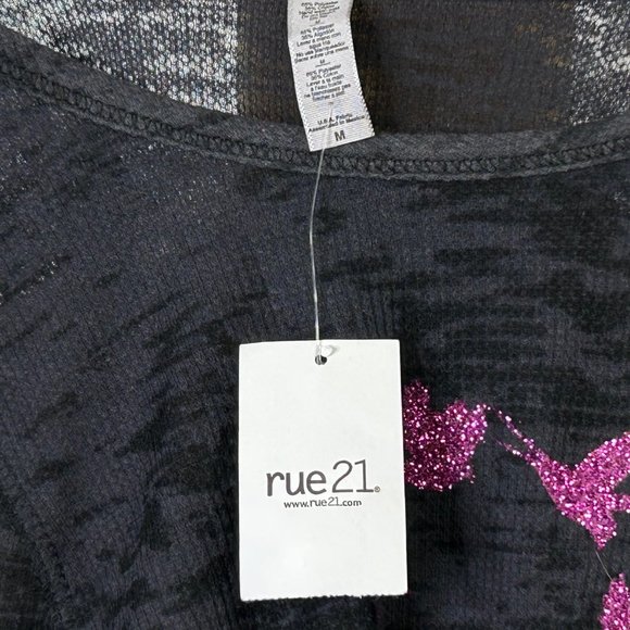 Rue 21 Women's Juniors M Black Purple Sparkle Hakuna Matata Blouse Shirt - Picture 10 of 12